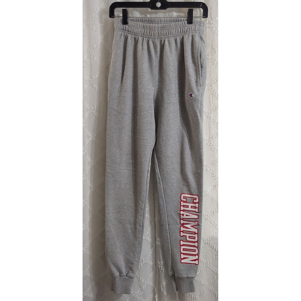 Champion Mens Gray Fleece Joggers Small Graphic Logo Sweatpants Athletic Pants